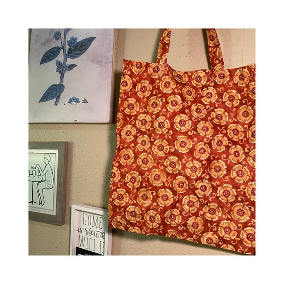 Flower print Orange / Yellow Reusable Tote - Picture 1 of 3